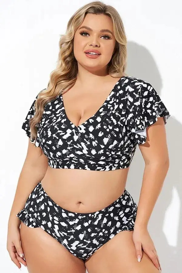 Mono Spot Flutter Sleeve Wrap Bikini Top