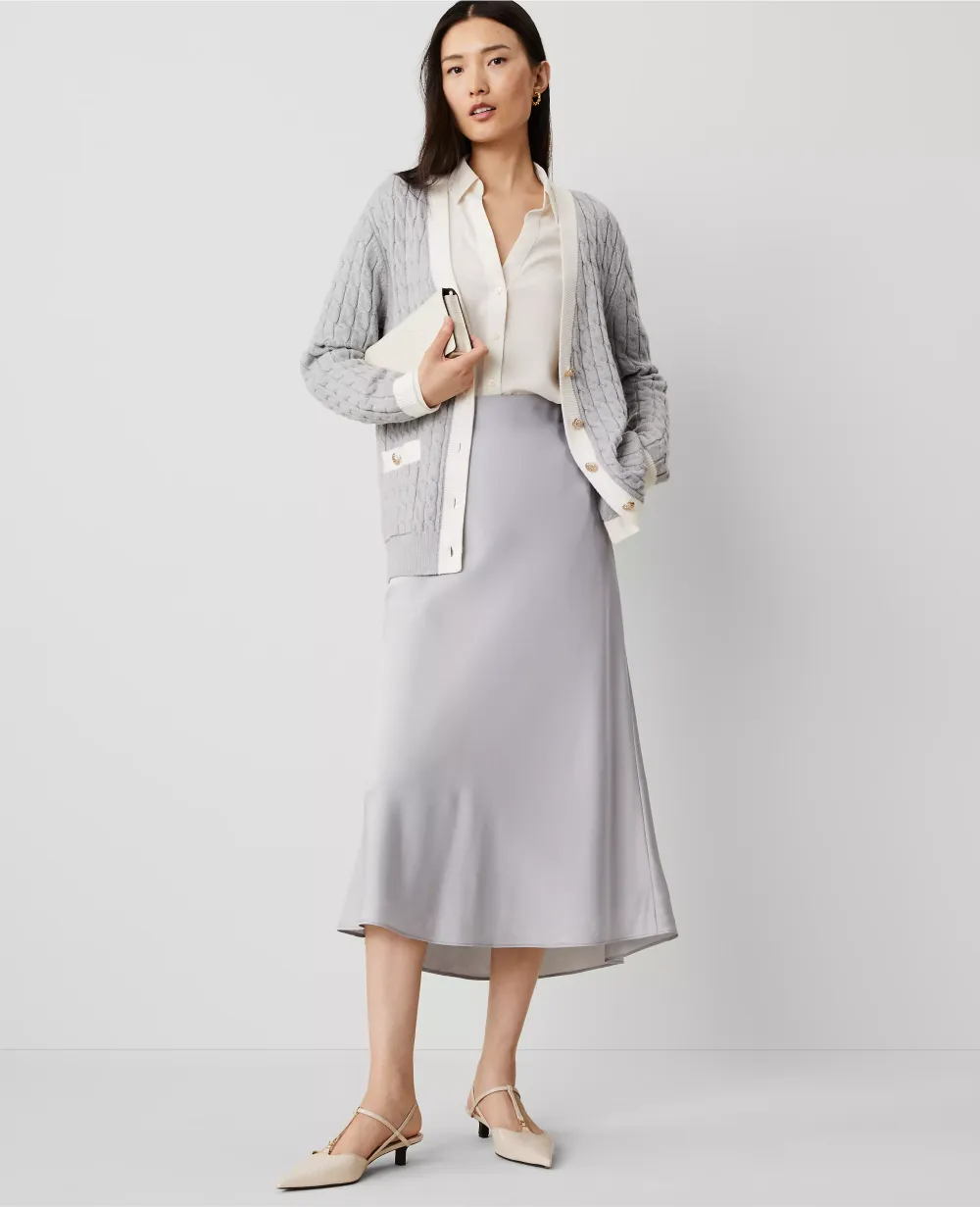 Cable Contrast Trim Boyfriend Cardigan