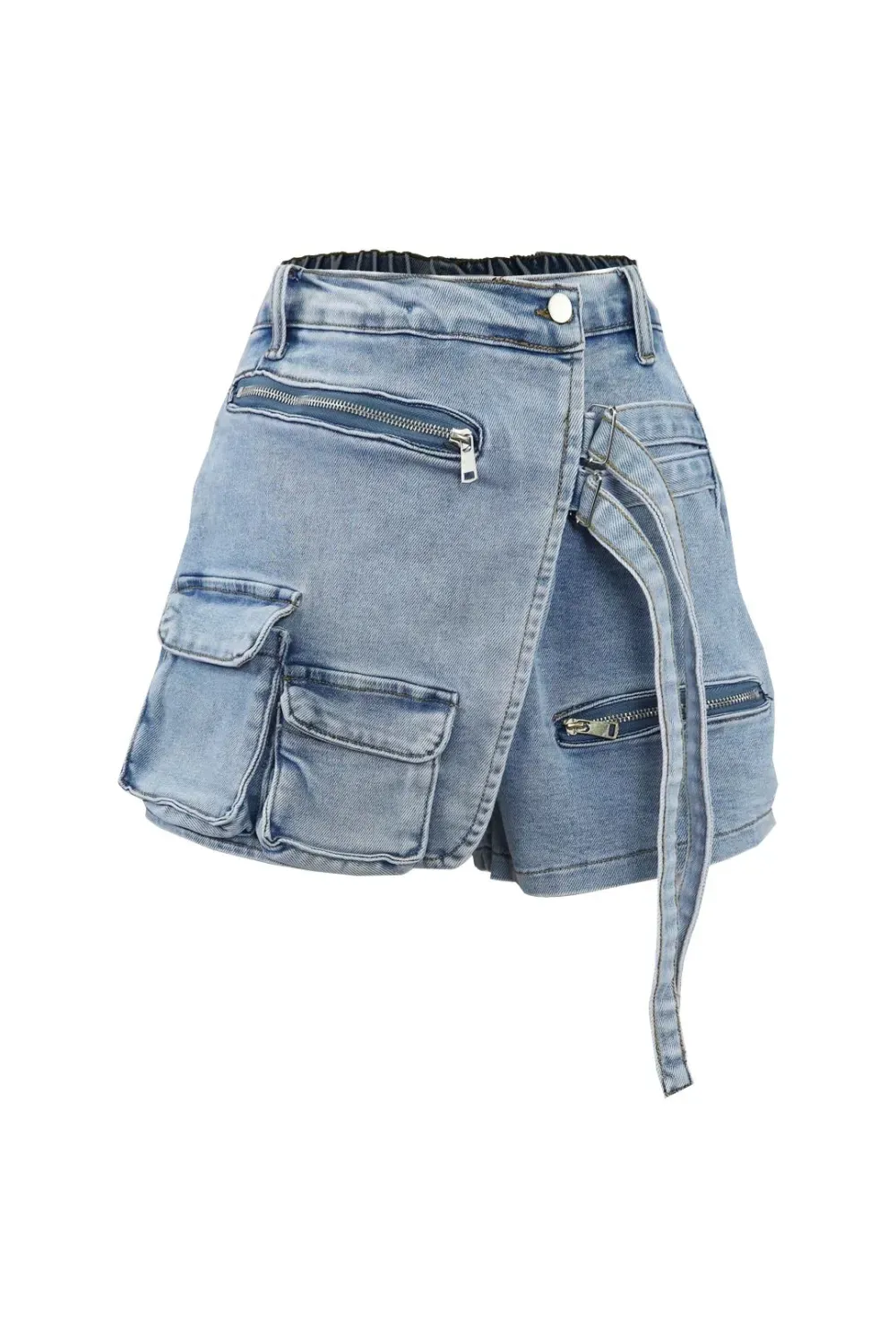 Trendy Half Wrap Pocket Denim Shorts
