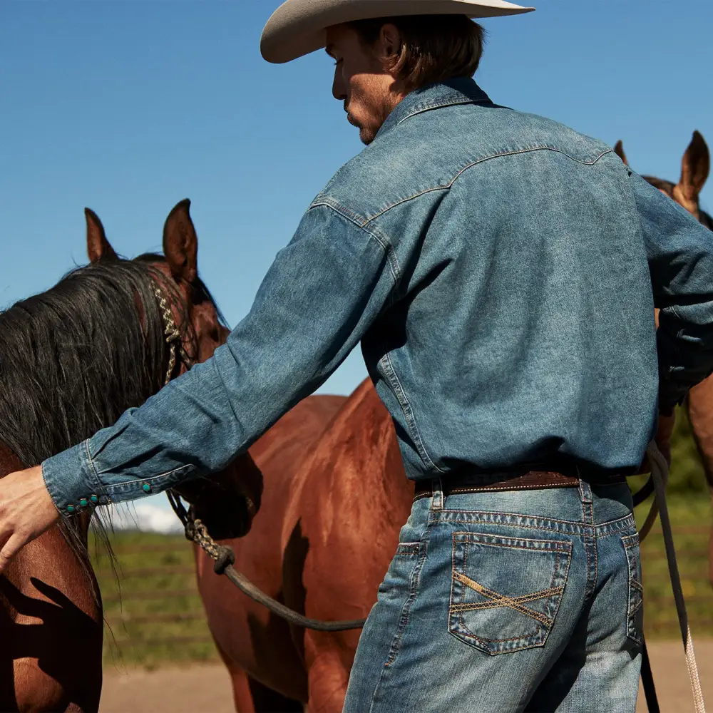 Turquoise Snap Western Denim Shirt