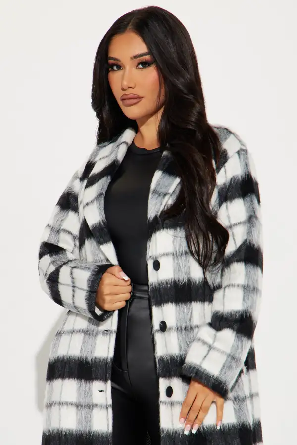 Scarlett Faux Wool Trench - Black/combo