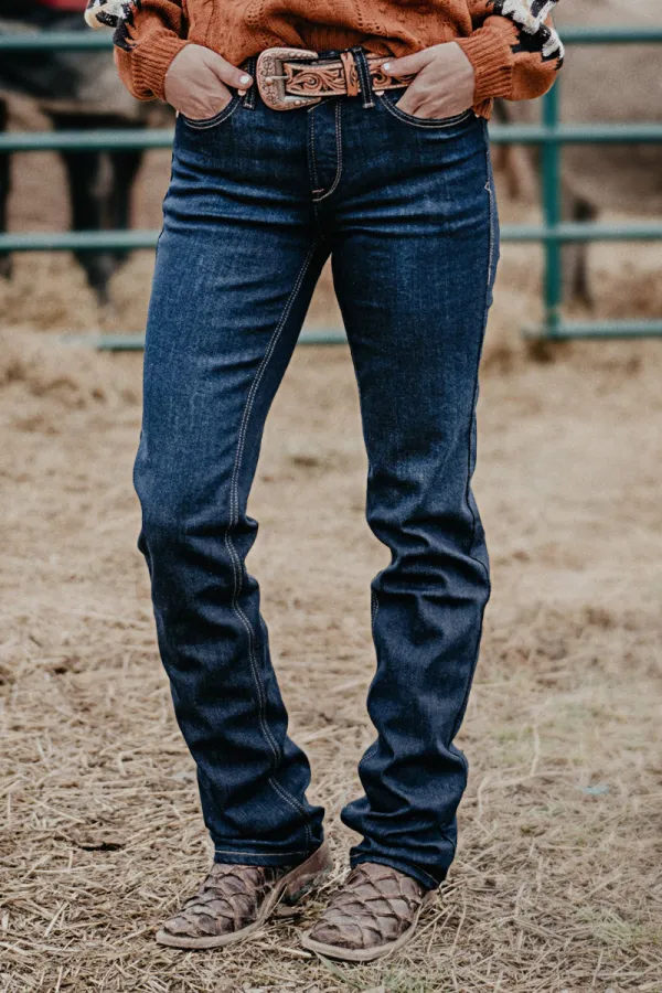 Mid Waist Rhinestone Decor Straight Leg Jeans Without Belt