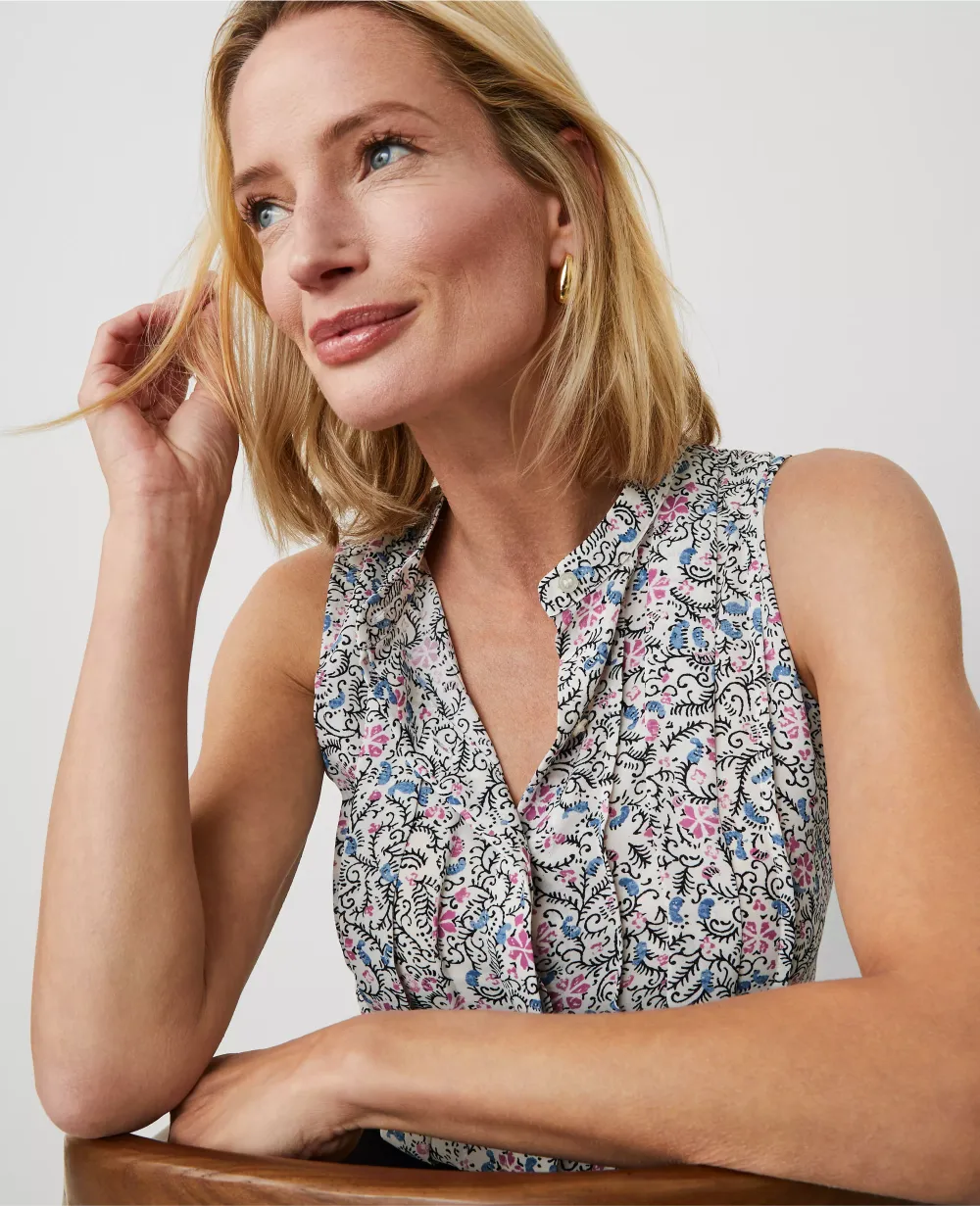Floral Pintucked Sleeveless Top