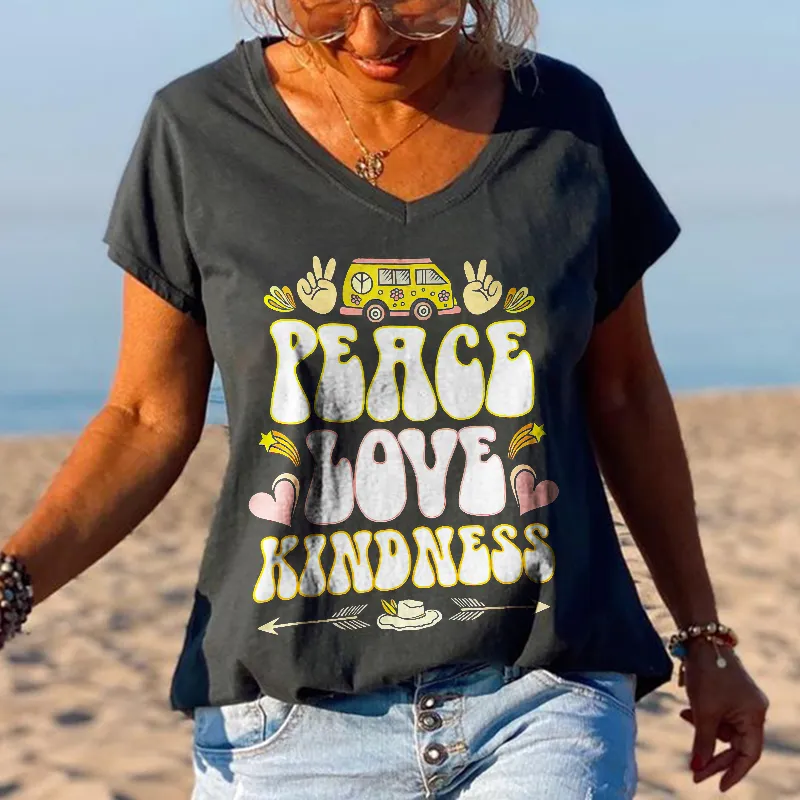 Car Peace Love Kindness Printed Cozy Graphic Tees