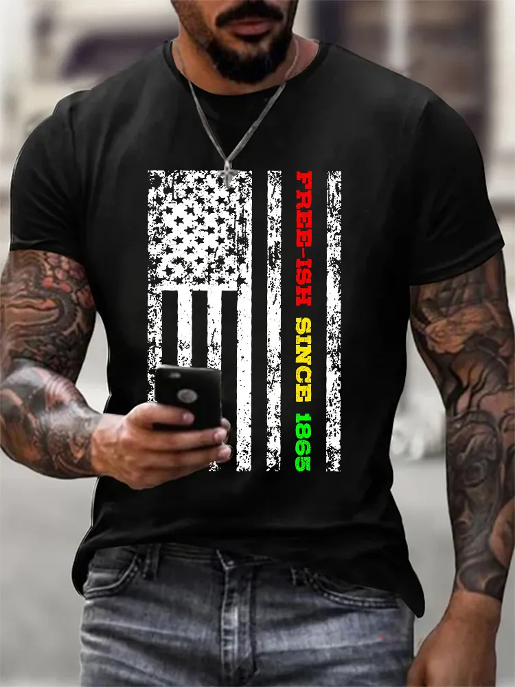 Men'S Round-Neck Short-Sleeved T-Shirt With Free-Ish Singe 1865 Prints