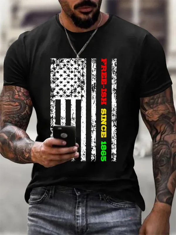 Men'S Round-Neck Short-Sleeved T-Shirt With Free-Ish Singe 1865 Prints