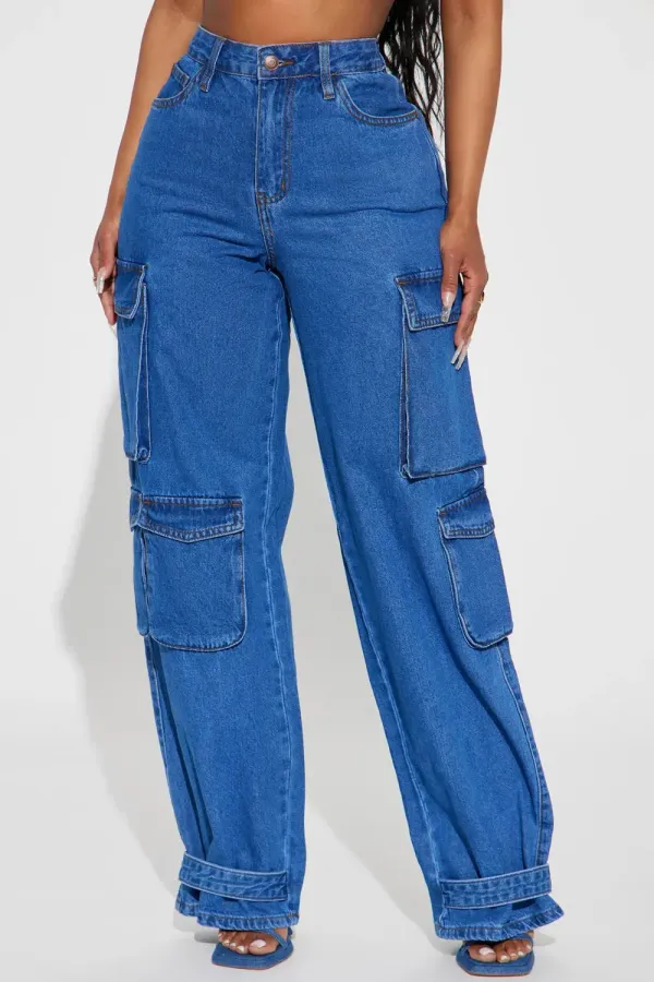 Time To Hustle Non Stretch Cargo Jean - Medium Wash