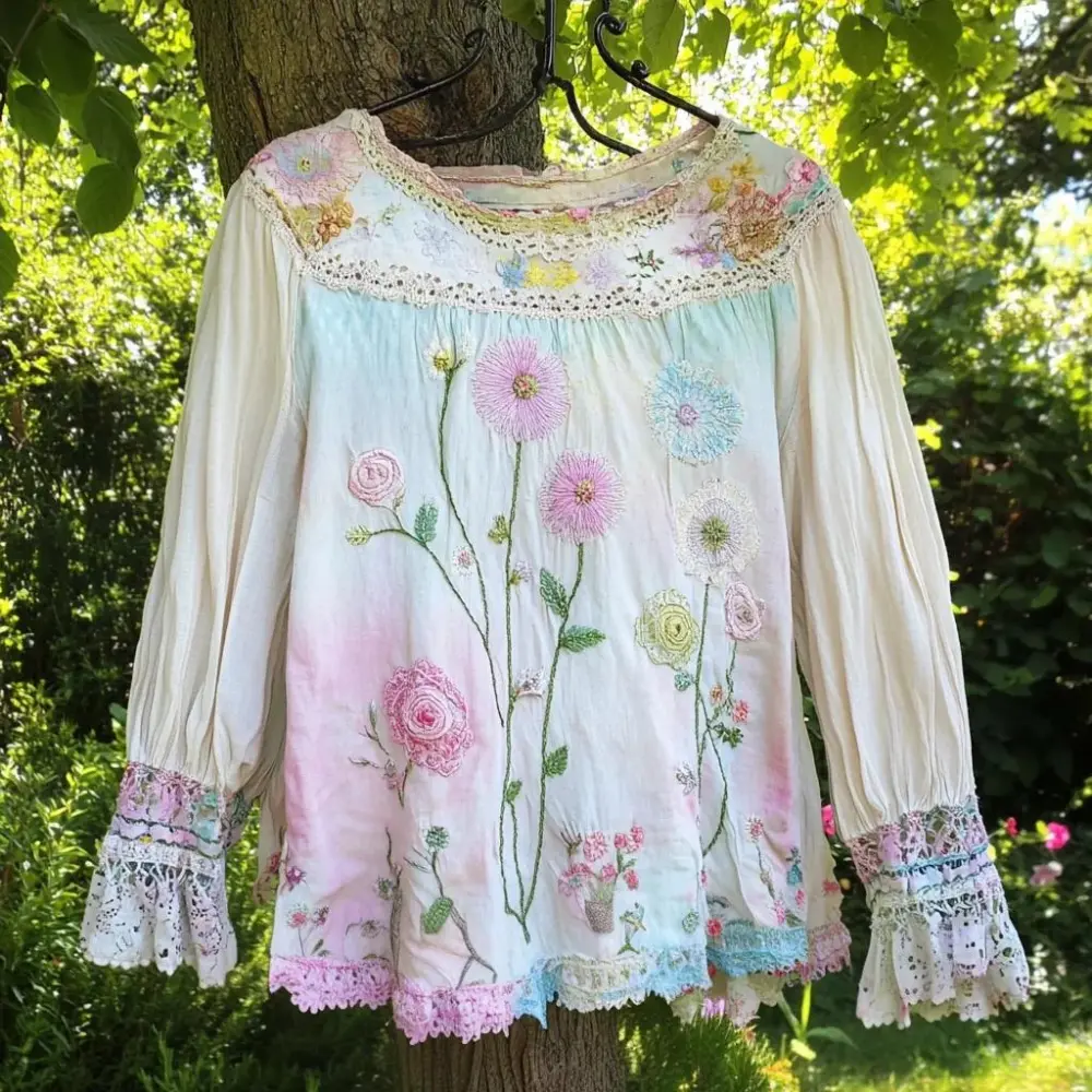 Bohemian Rose Floral Gradient Linen Shirt