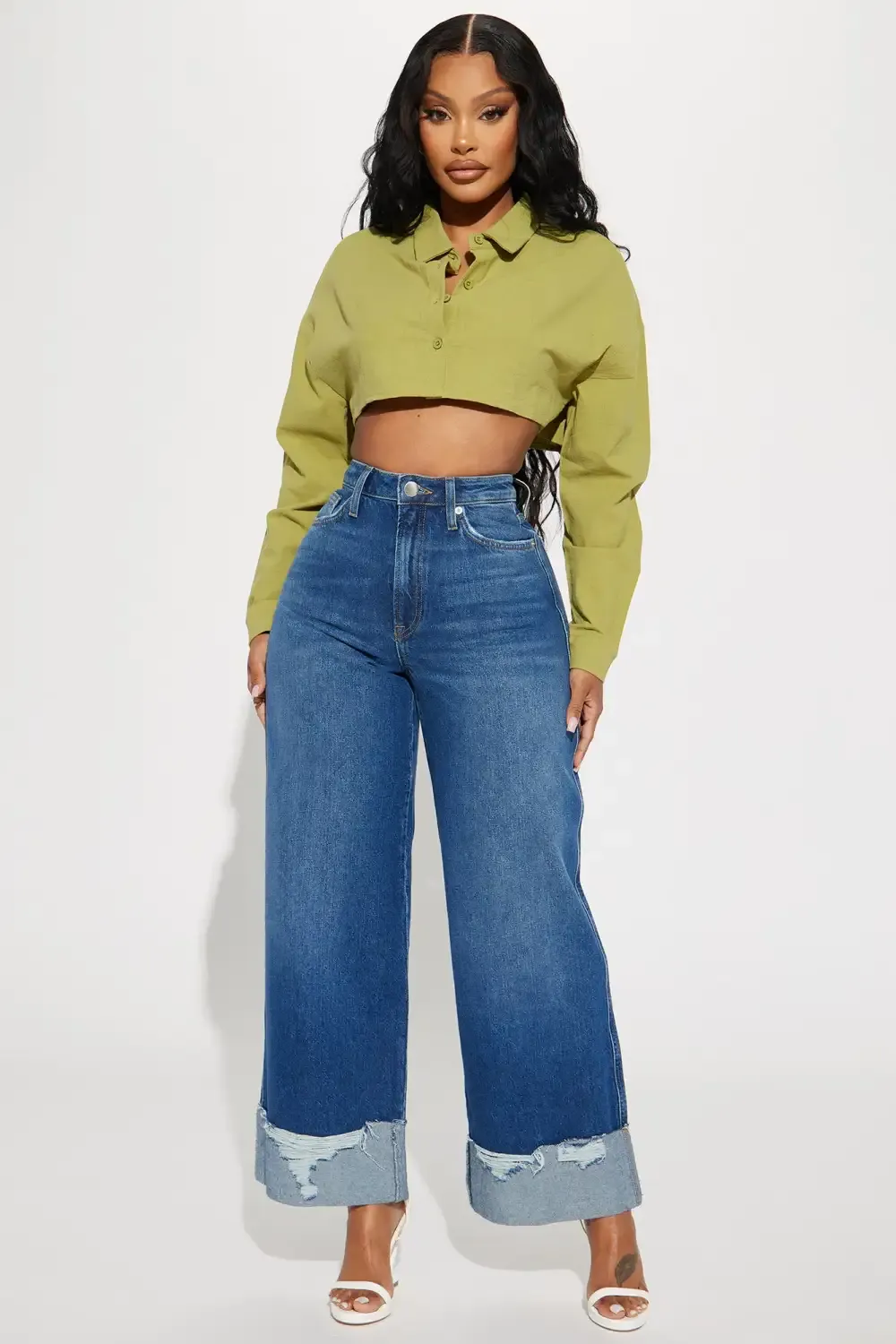 Under Your Spell Cuffed Wide Leg Jeans - Dark Wash