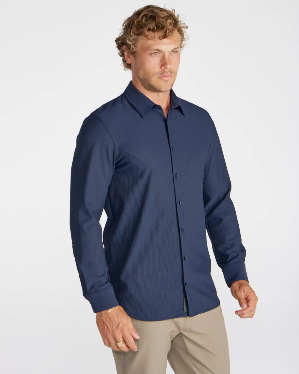 Ribbed+ Long Sleeve Button Down