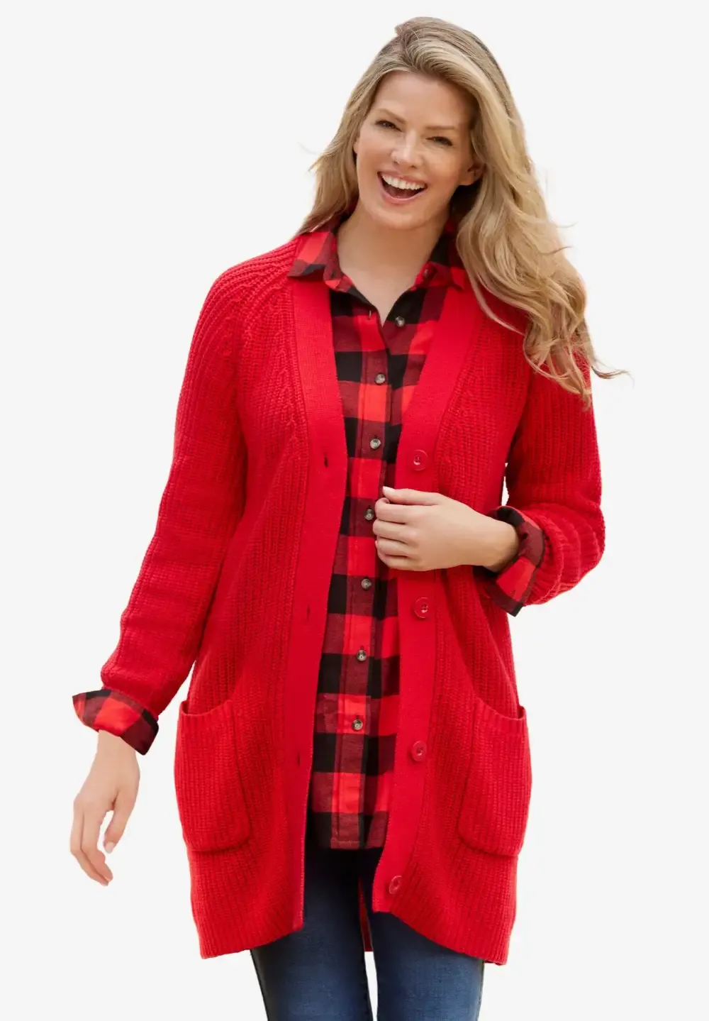 Button-Front Shaker Cardigan