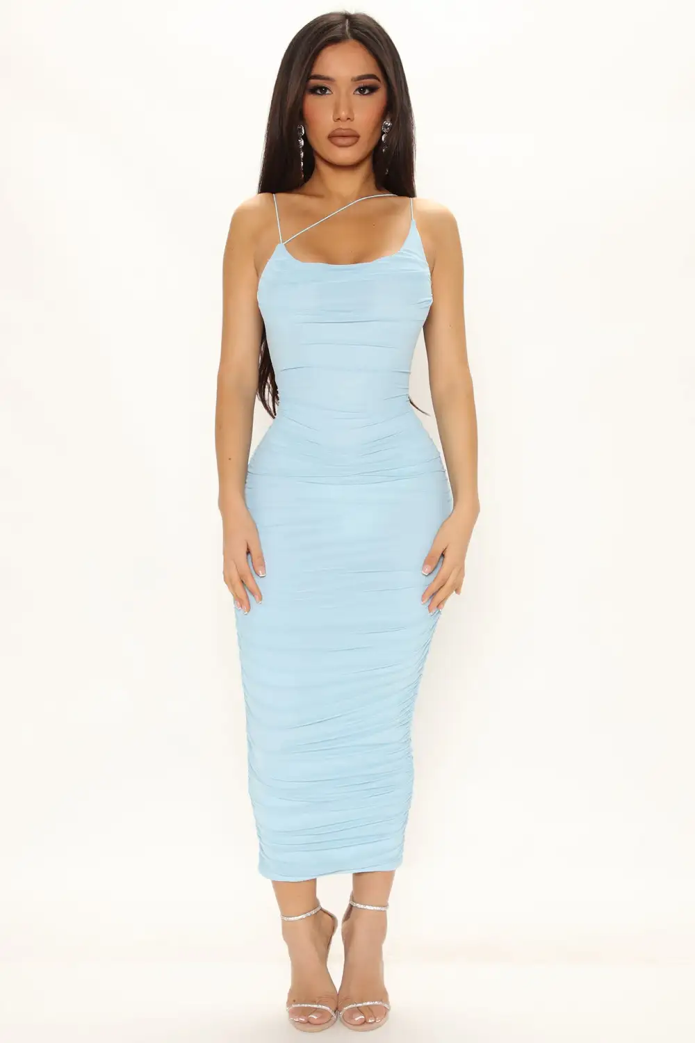 Show Off Mesh Midi Dress - Light Blue