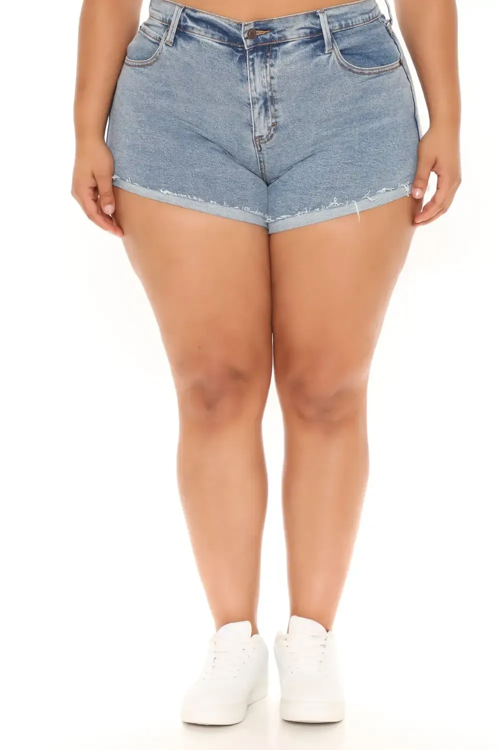 What A Throwback Cheeky Stretch Denim Shorts - Medium Blue Wash