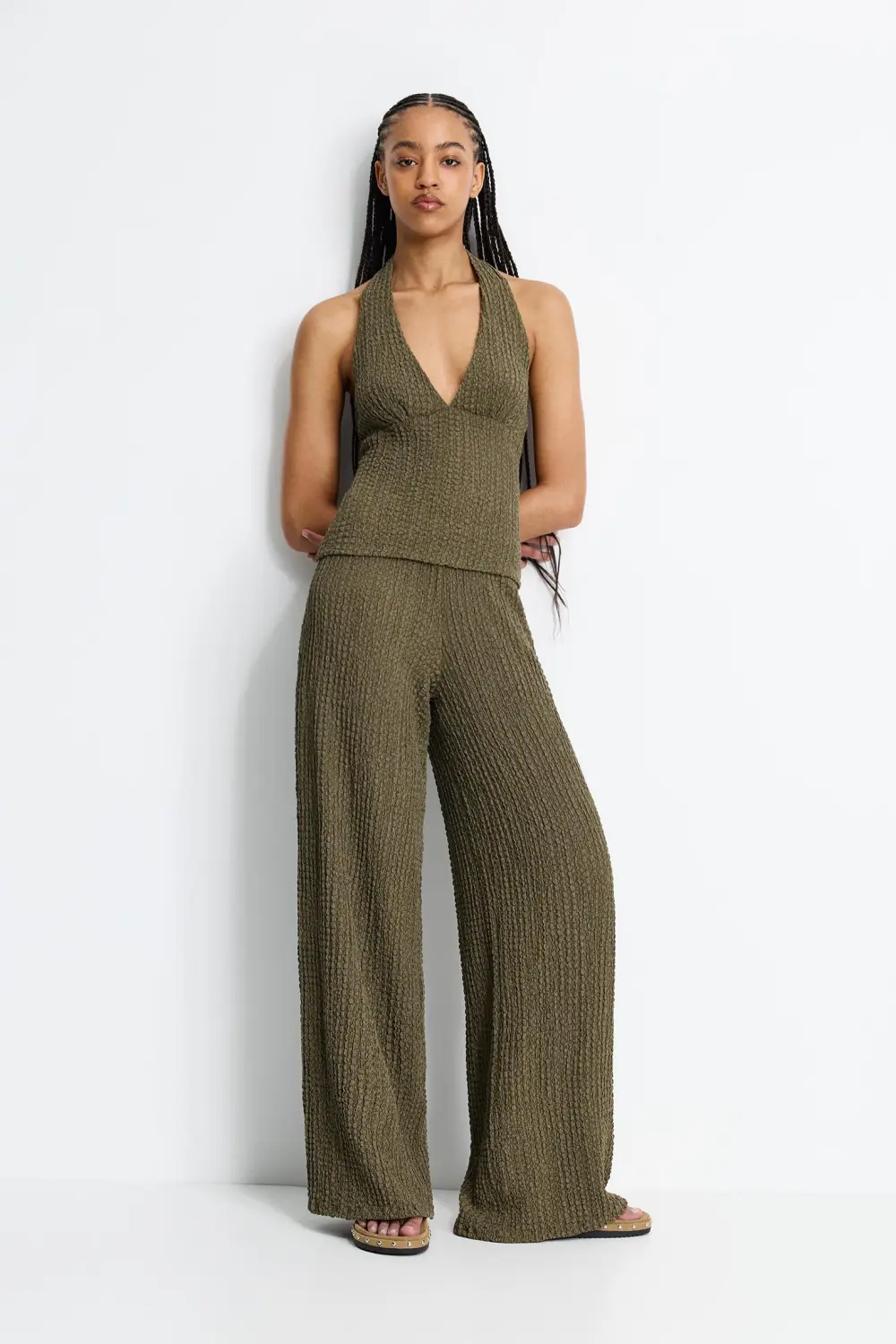 Creased-effect halter top