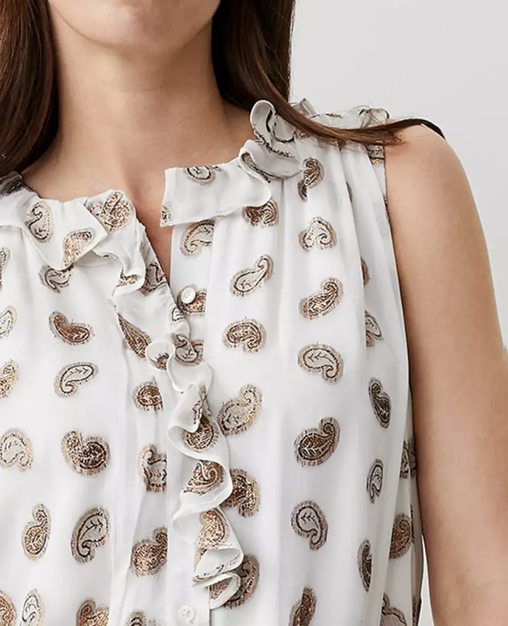Metallic Paisley Clip Ruffle Neck Popover