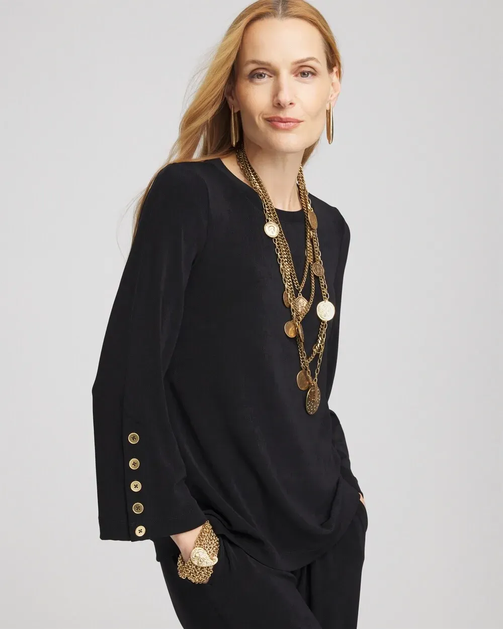 TravelersTM Button Bell Sleeve Top