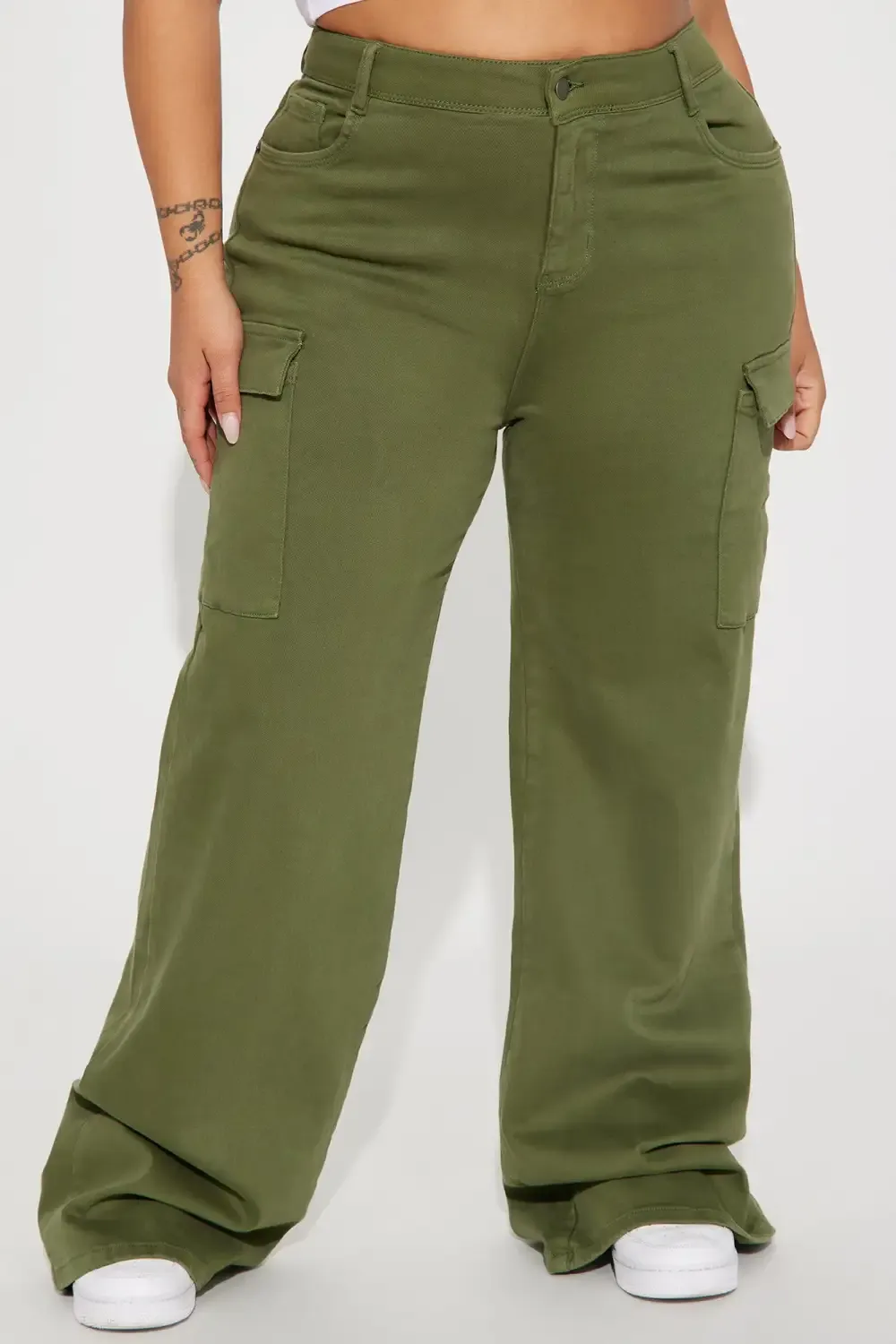 True That 90s Stretch Color Cargo Jeans - Olive