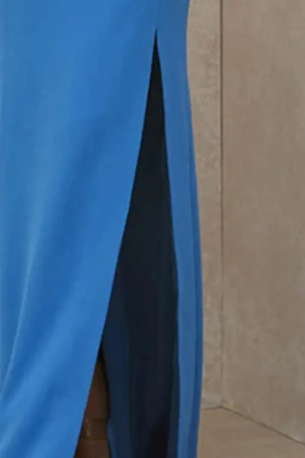 Charming Strapless Cut Out High Slit Maxi Prom Formal Dress - Blue