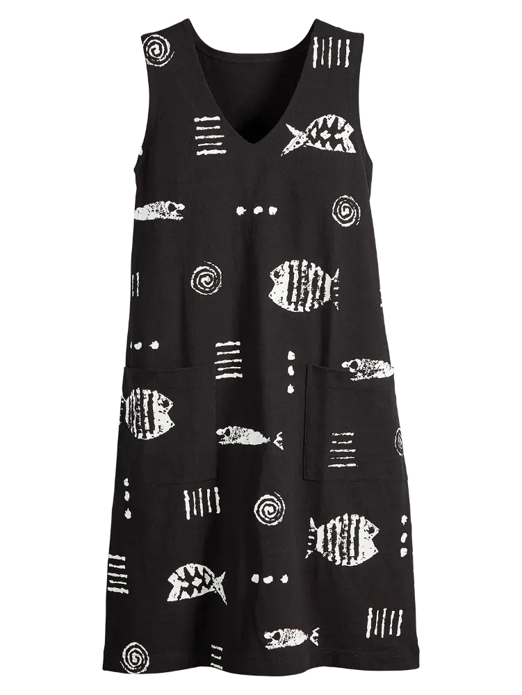 M.MAC Rock Fish Sleeveless Knee-Length Dress With Pockets