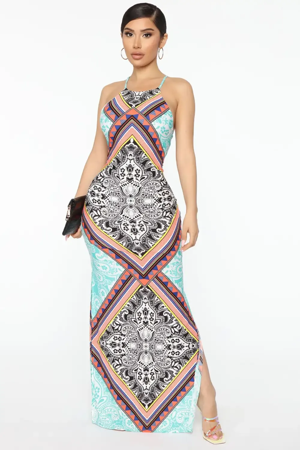 Live Your Life Printed Maxi Dress - Jade/Combo