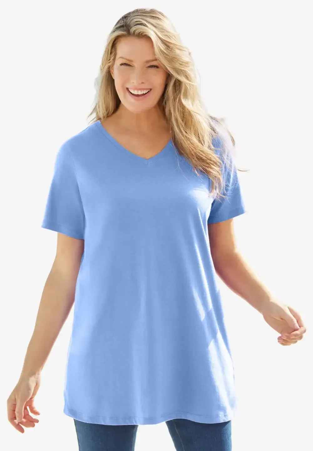 Perfect Short-Sleeve V-Neck Tunic