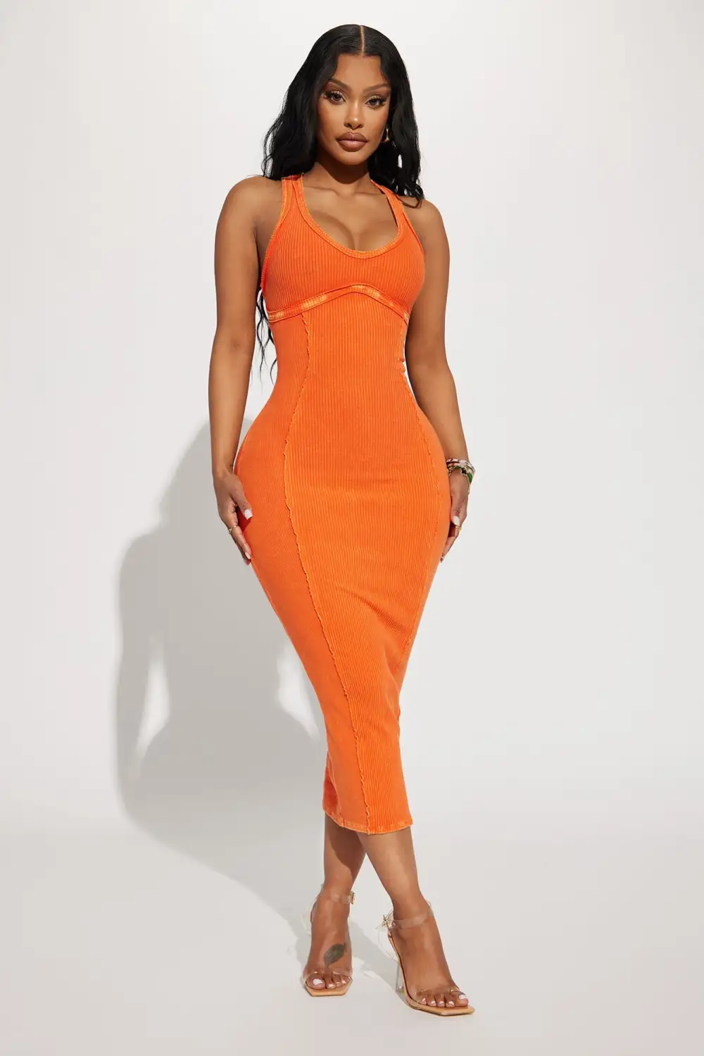 Sun Kiss Mineral Wash Midi Dress - Orange