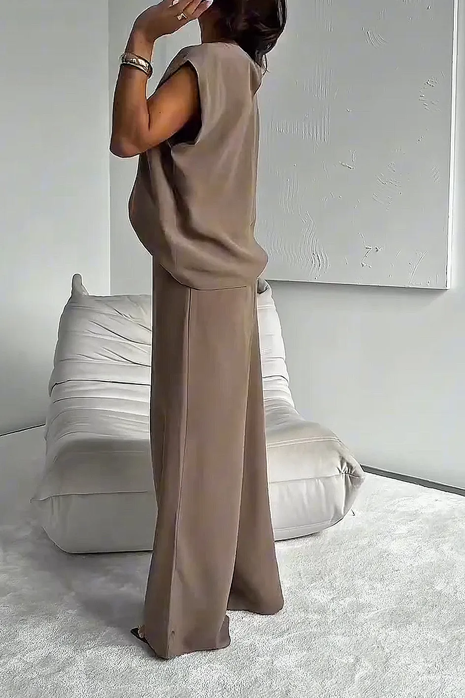 Women'S Stylish Casual Comfortable Short-Sleeved Top And Suit Pants Two-Piece Set