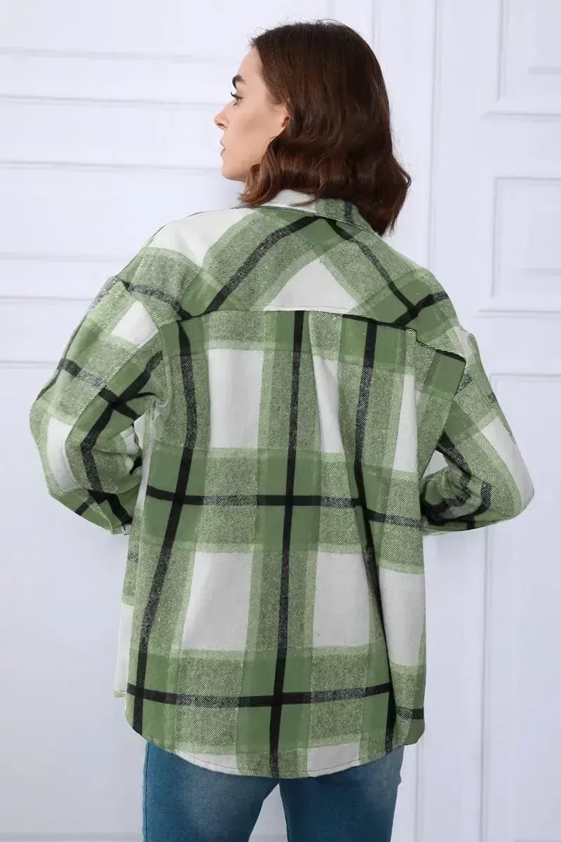 Womens Casual Plaid Shacket Button Down Long Sleeve Shirt