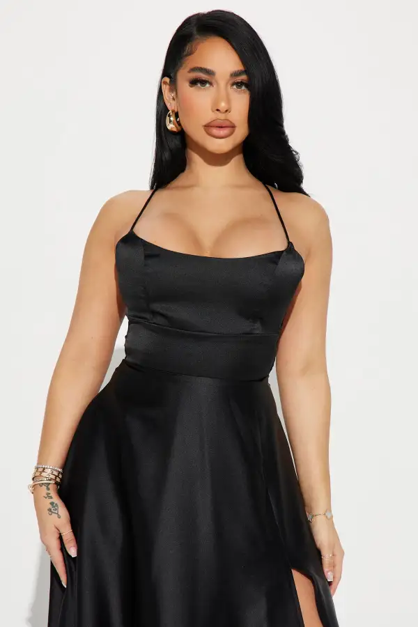 Clara Satin Maxi Dress - Black