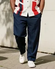 Big & Tall Men's Geometric Print Short Sleeve Shirt and Pants Suit
