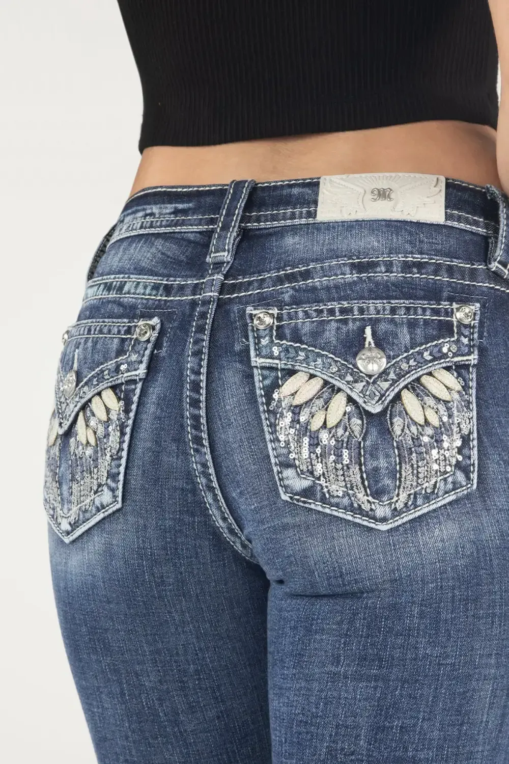 Simple Metallic Wings Bootcut Jeans