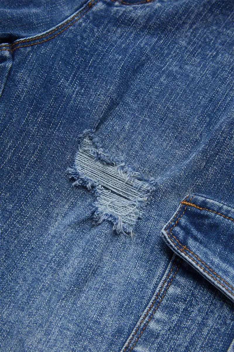 Wash Ripped Flap Pocket High Rise Cargo Jeans
