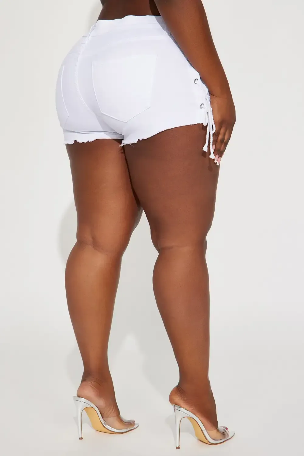 Hands Are Tied Lace Up Stretch Denim Shorts - White
