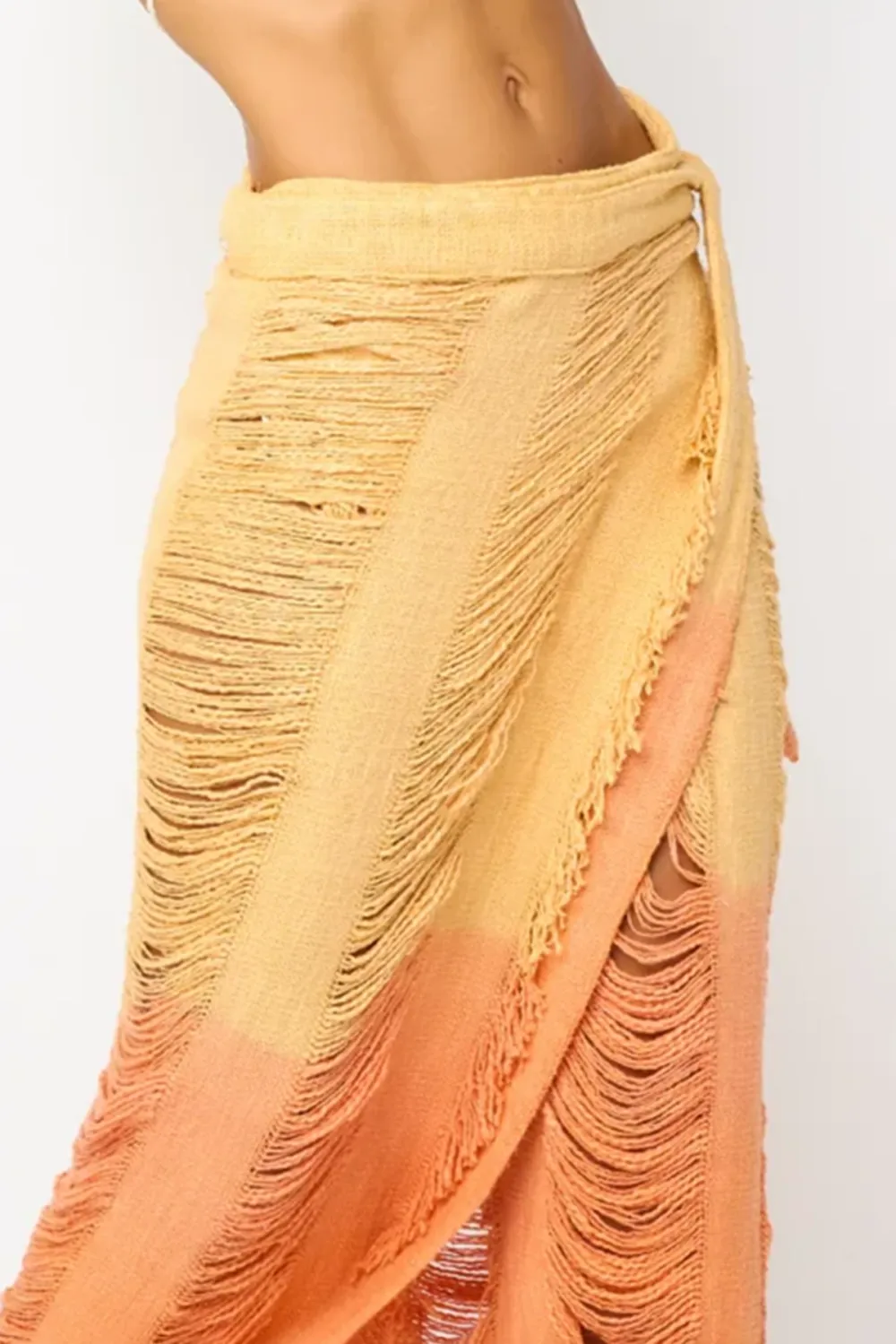 Orange Ombre Lace Trimmed Maxi Skirt