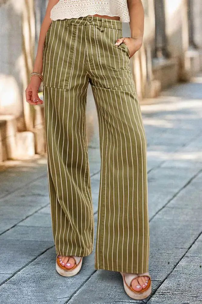 Striped Pattern Low Waist Straight Leg Pants