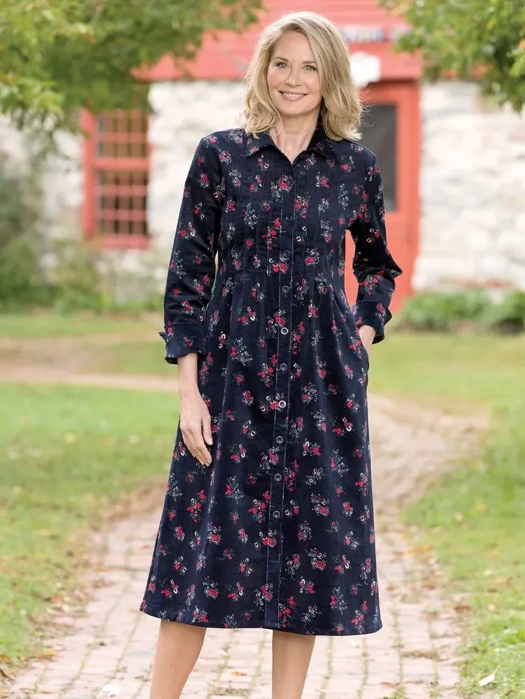 Pintuck Cotton Corduroy Dress
