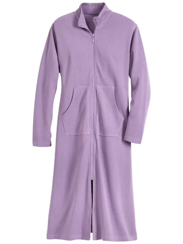 Women's Mini-Rib-Knit Cotton Zip-Front Robe