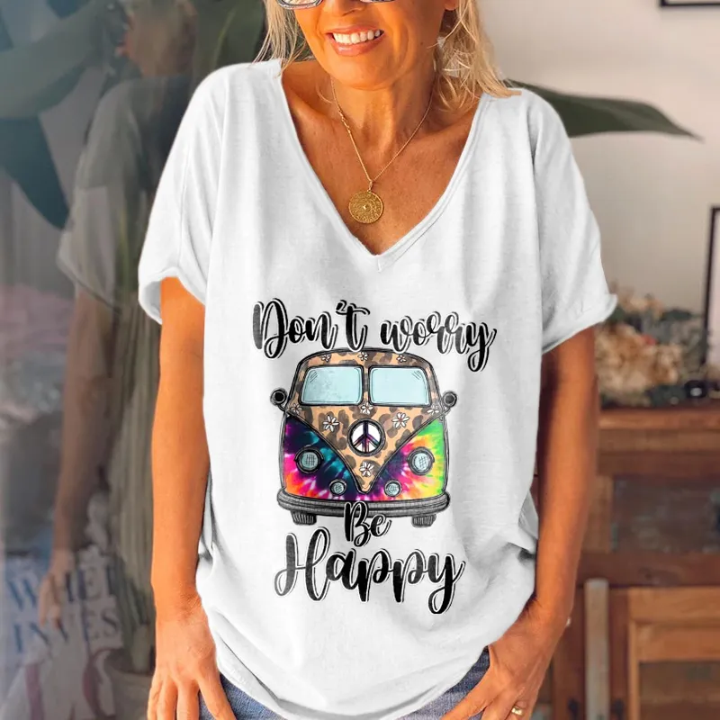 Don't Worry Be Happy Leopard Bus Graphic Tees