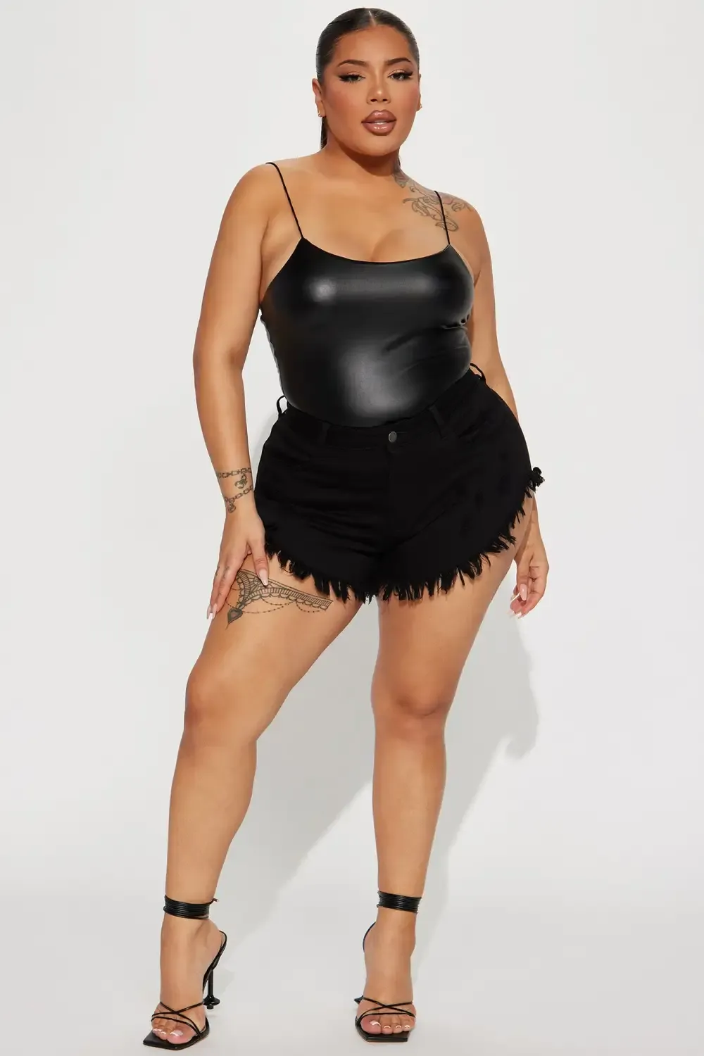 Crazy Little Fringe Distressed Denim Shorts - Black