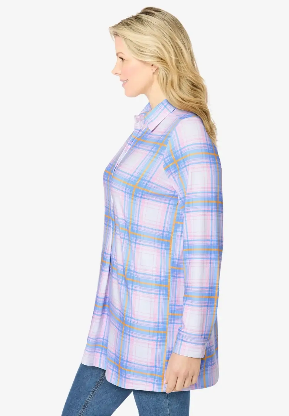 Plaid Knit Tunic With Collar