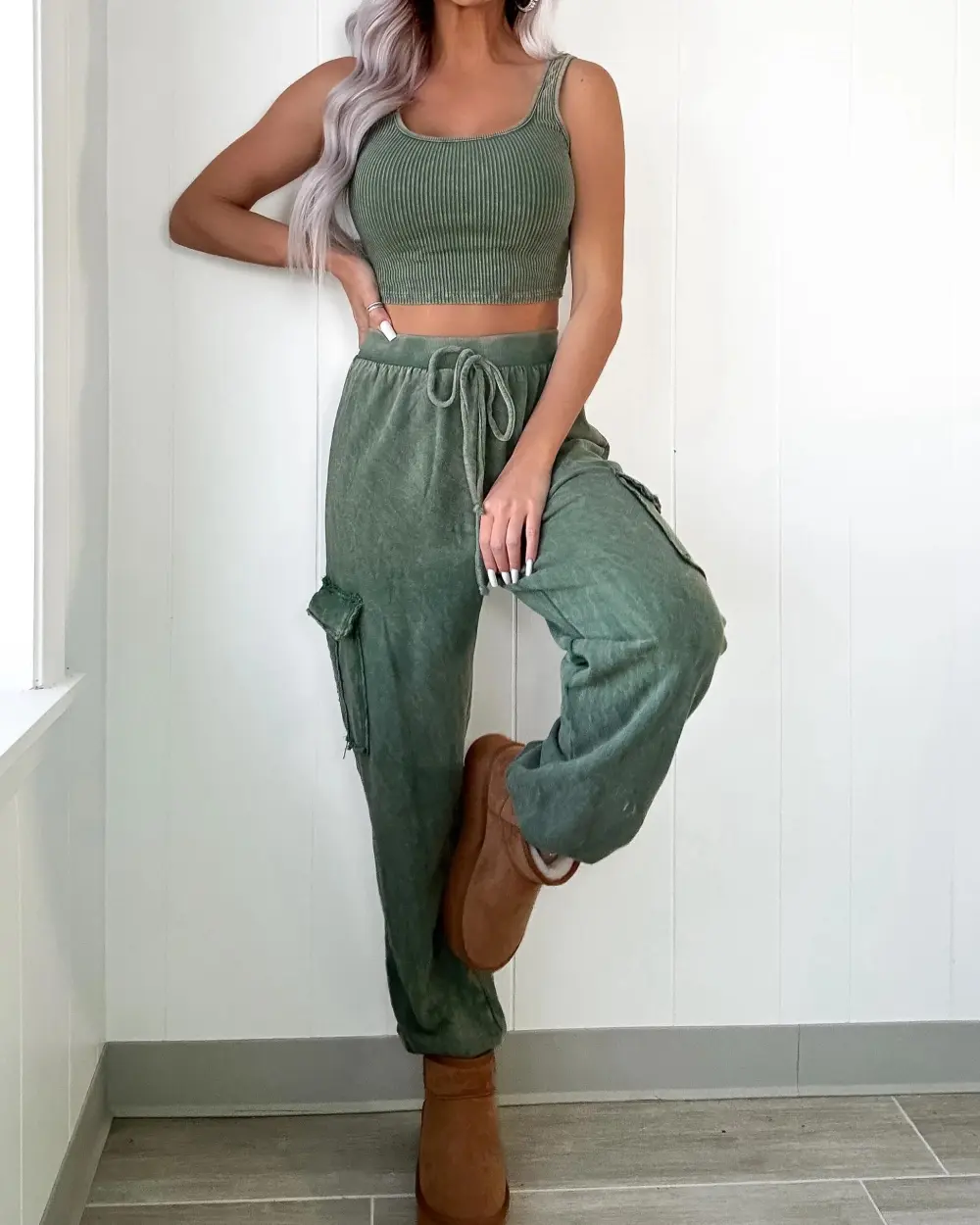Thoughts Ribbed Tank - Olive