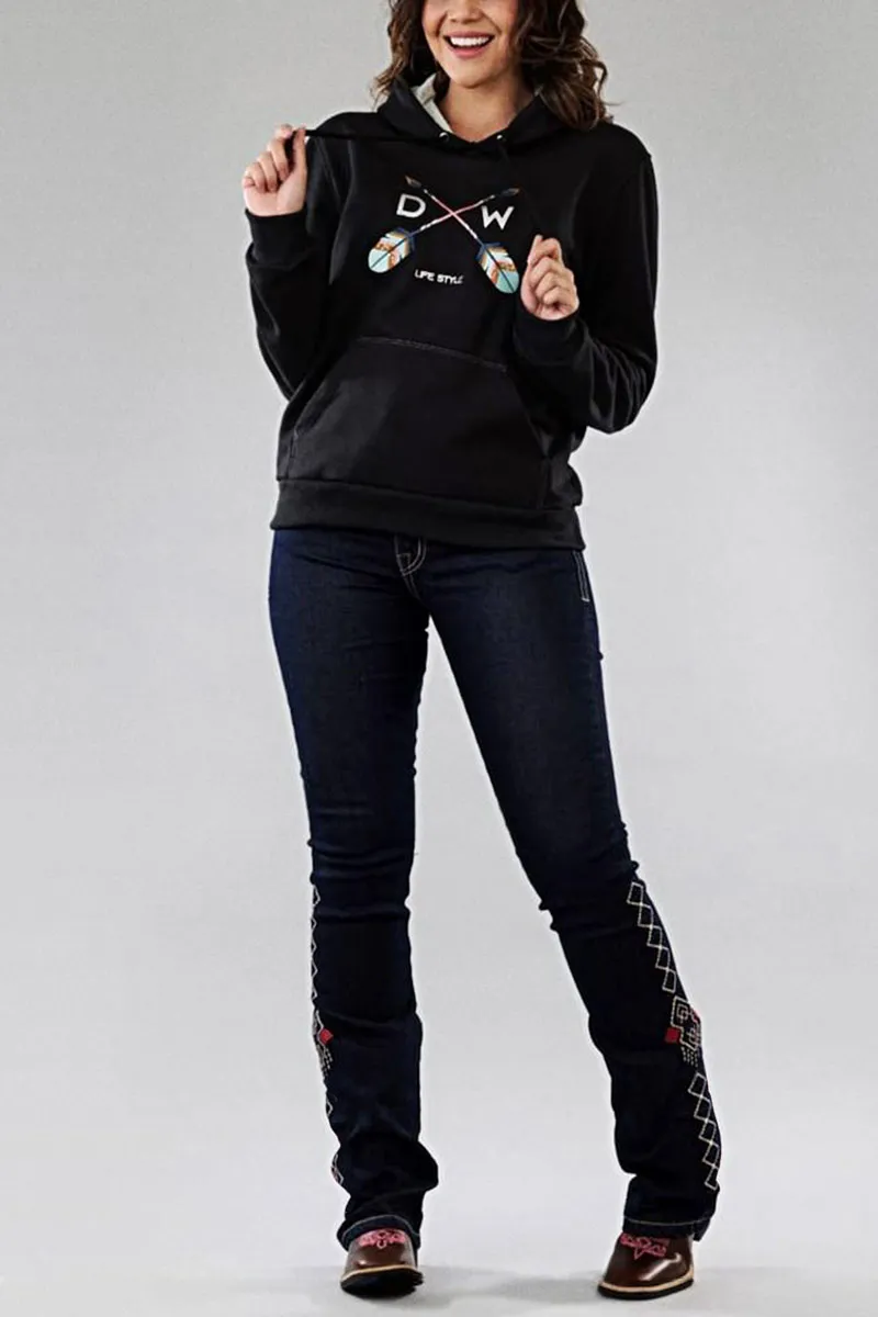 Wash Geo Embroidery Rhinestone Decor Mid Rise Bootcut Jeans Without Belt