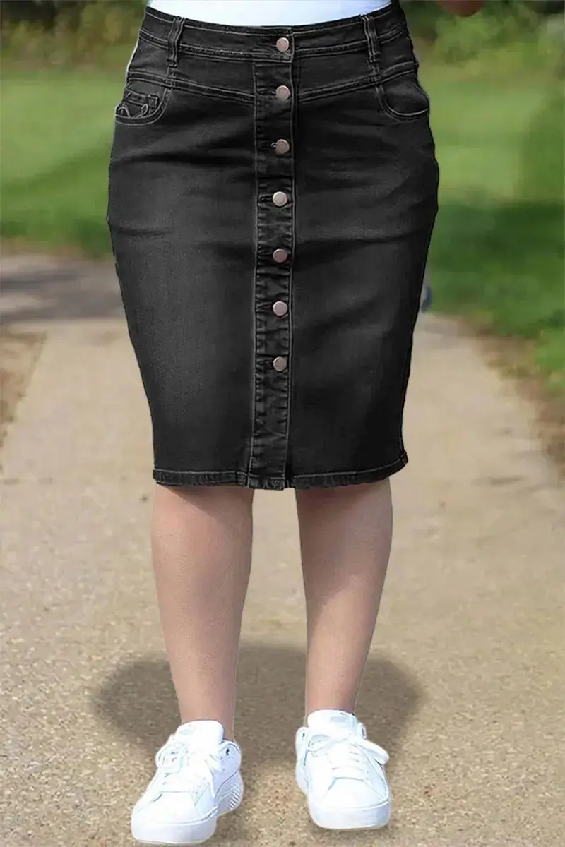 Wash Button Down Stitch Detail Denim Skirt