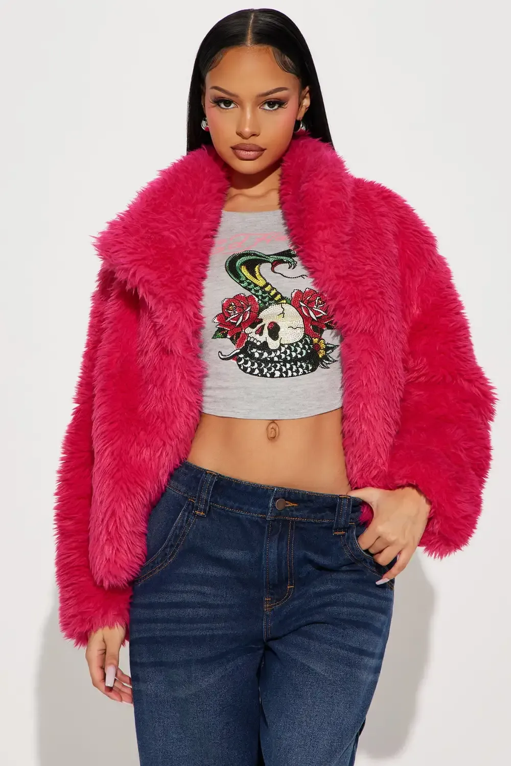 Damani Faux Fur Jacket - Fuchsia