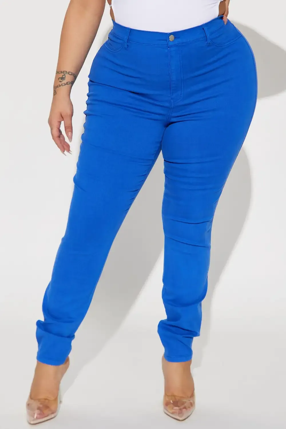 Classic Color High Waist Skinny Jeans - Blue