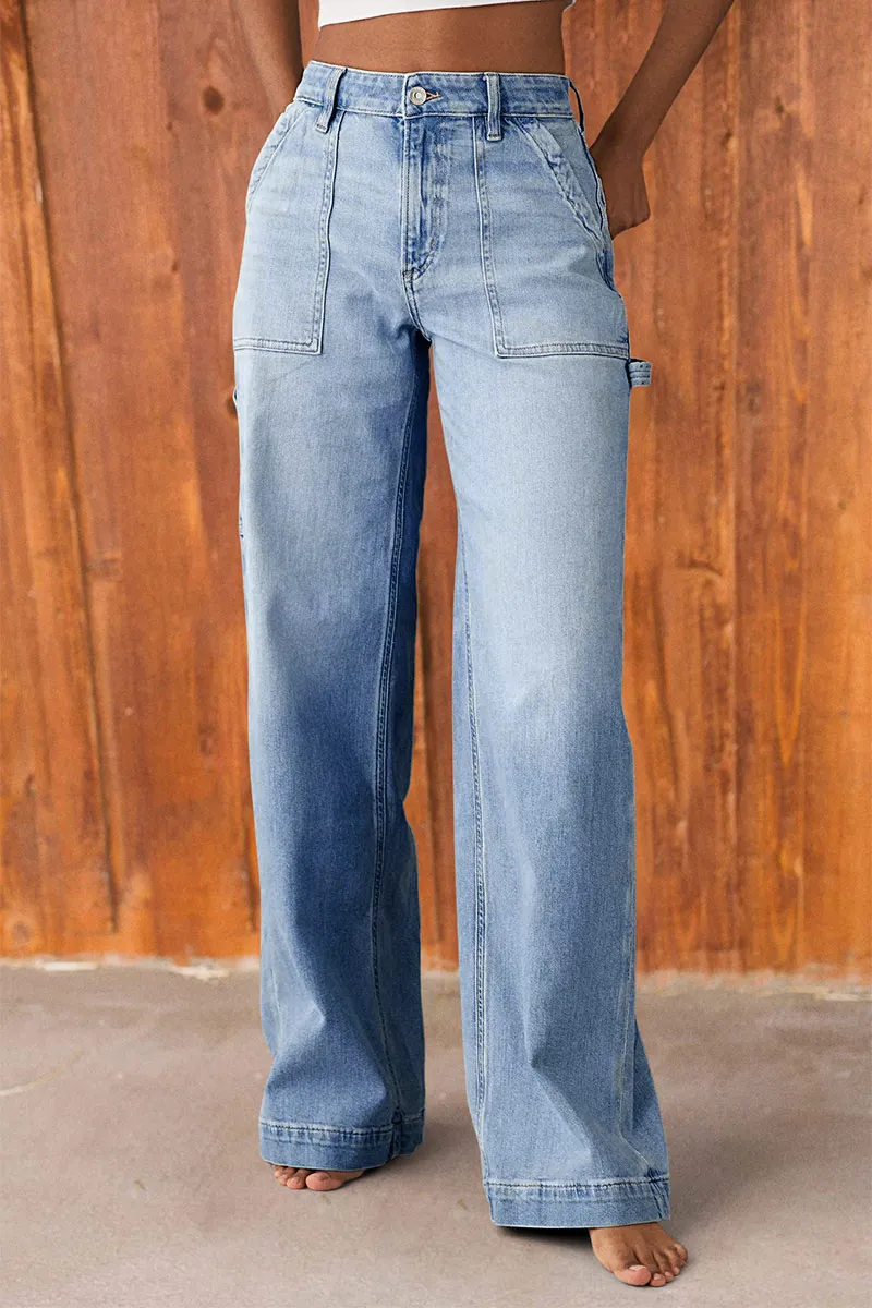 Wash Stretchy High Waist Straight Leg Jeans
