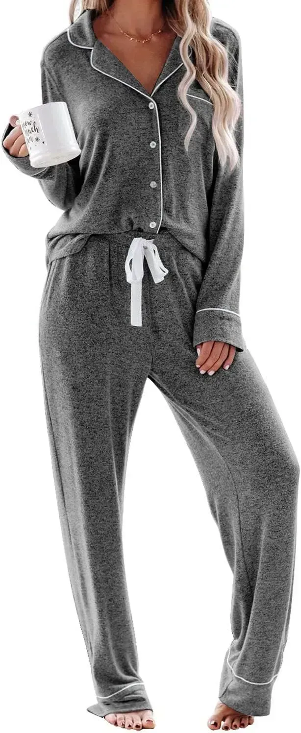 Women's Pajama Sets Long Sleeve Button Down Sleepwear Nightwear Soft Pjs Lounge Sets