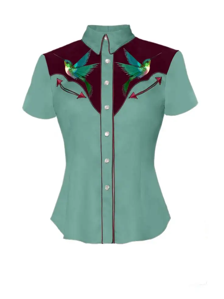 Vintage Birds Printed Western Shirt