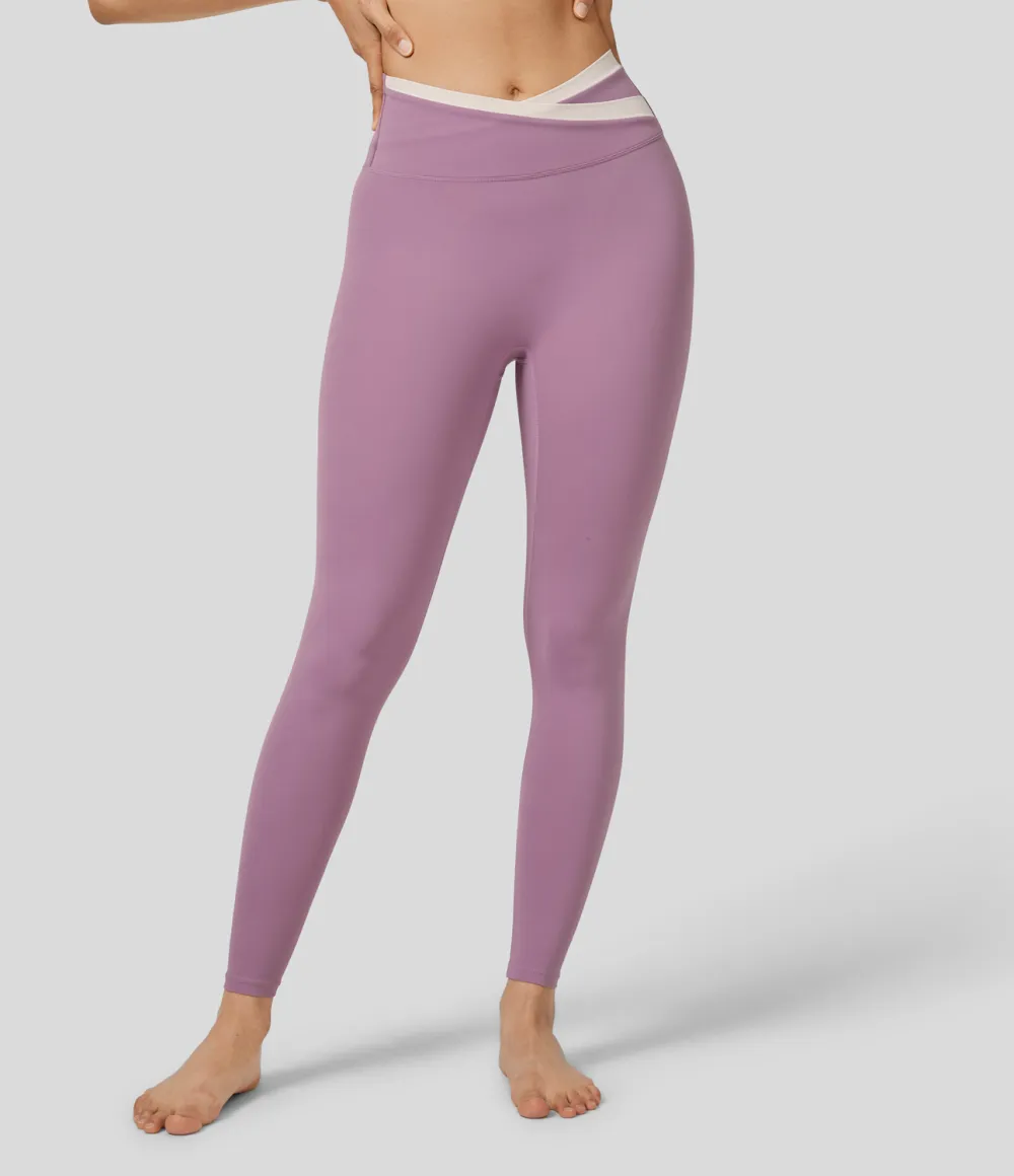 High Waisted Crossover Color Block 7/8 Yoga Leggings
