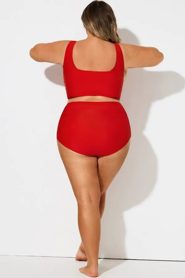 Red Elegant High Waist Brief For Lady